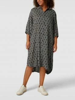 KAFFE Curve PLUS SIZE Hemdblusenkleid Mit Allover-Muster Modell 'Liana' - Schwarz