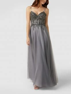 Unique Abendkleid Mit Ziersteinen Und Pailletten - Rauchblau