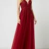 Luxuar Abendkleid Aus Tüll Mit Strasssteinen - Bordeaux Rot