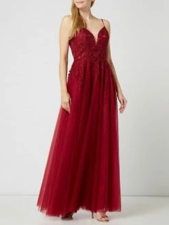 Luxuar Abendkleid Aus Tüll Mit Strasssteinen - Bordeaux Rot