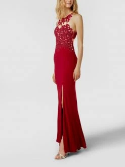 Mascara Abendkleid Mit Floralen Stickereien Und Ziersteinen - Bordeaux Rot