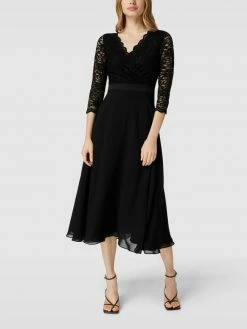 Swing Cocktailkleid Mit Spitzenbesatz - Schwarz