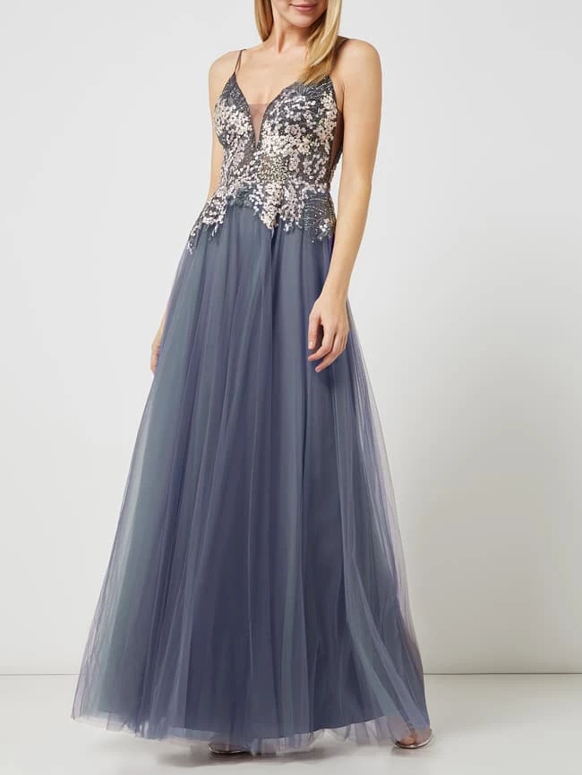 Mascara Abendkleid Aus Spitze Und Mesh - Anthrazit 1 Mascara Abendkleid Aus Spitze Und Mesh - Anthrazit