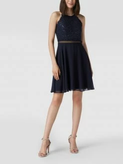 V.M. Knielanges Cocktailkleid Mit Paillettenbesatz - Marineblau