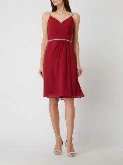 Luxuar Cocktailkleid Mit Strasssteinbesatz - Dunkelrot