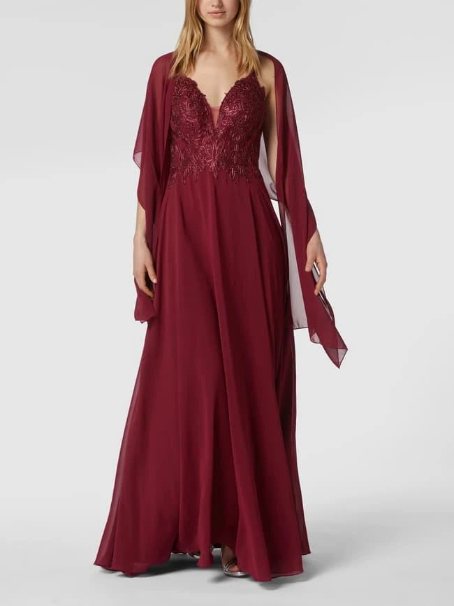 Luxuar Abendkleid Mit Strasssteinen - Bordeaux Rot 1 Luxuar Abendkleid Mit Strasssteinen - Bordeaux Rot