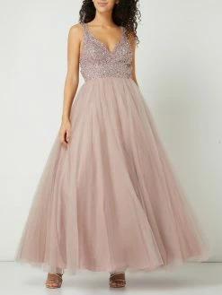 Unique Abendkleid Aus Tüll Mit Strasssteinen - Mauve