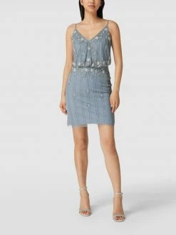 LACE & BEADS Cocktailkleid Mit Floralem Muster Aus Zierperlen - Hellblau