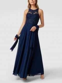 Mascara Abendkleid Mit Floralen Stickereien - Dunkelblau