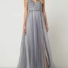 Unique Abendkleid Aus Tüll Mit Pailletten - Rauchblau