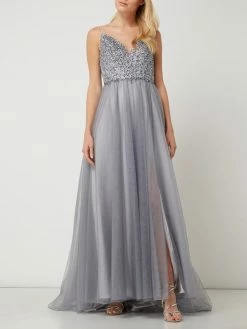 Unique Abendkleid Aus Tüll Mit Pailletten - Rauchblau